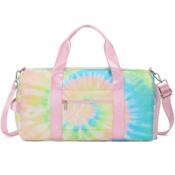 Pink duffle bag with shoe compartment multifunction travelling bags for women fitness gymbags dance bags waterproof tie dye
