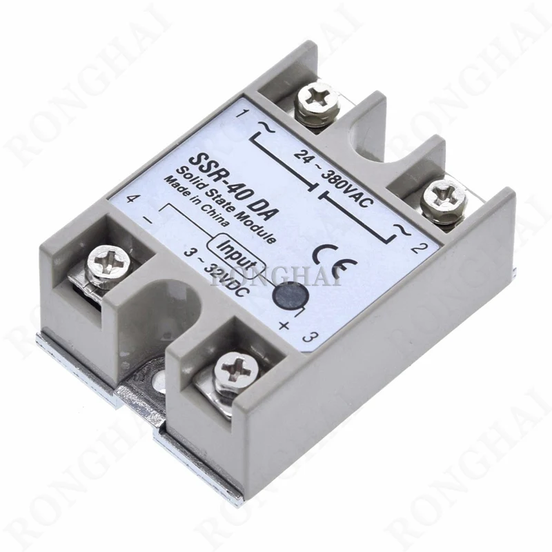 Solid State Relay Module 3V-32VDC Input 24V-380VAC 40A Output Industrial Solid State Relay SSR-40DA