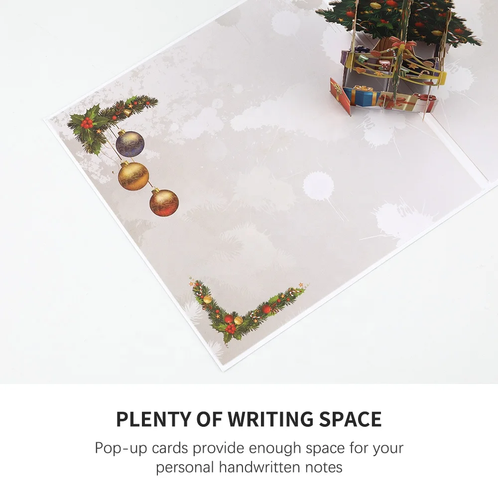 Wholesale Laser Cut Paper Christmas Tree 3D Pop-up Pop Up Cards with Envelopes