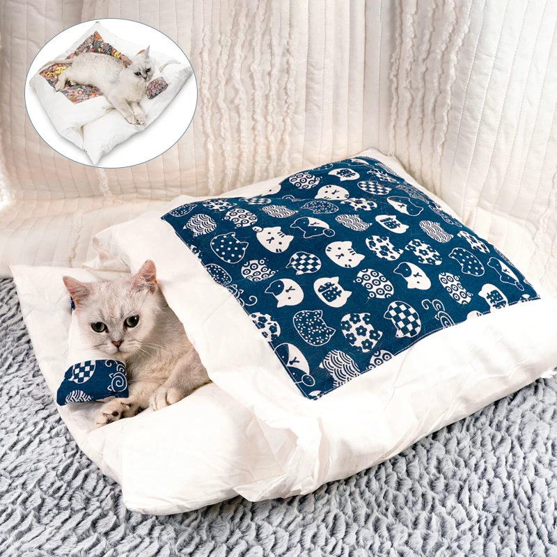 Soft Fleece Pet Bed Dog Cat Sleeping Bag Warm Removable Cat House Mat Pet Sofa Washable Quilt Bed for Cat Puppy Kennel Cushion