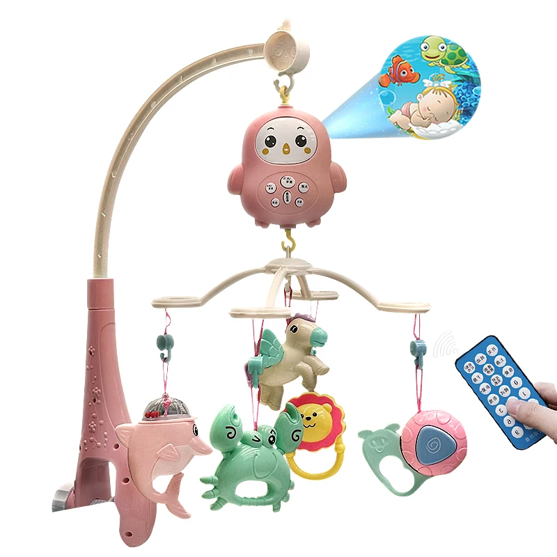 Popular  Baby Crib Mobile Musical Hanging Toys Remote Control Baby Cradle Bed Bell With Projection
