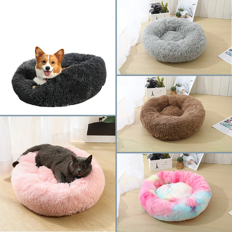 Best Quality Non-slip Improved pet sleeping Colourful Cat Sofa Removable Fluffy Donut Faux Fur Winter Ultra Warm dog Cat Nest