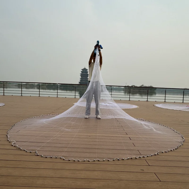 Hot sale 5ft-12ft American plumb sinker cast net, weighted galvanized hand throw fishing net monofilament nylon casting net