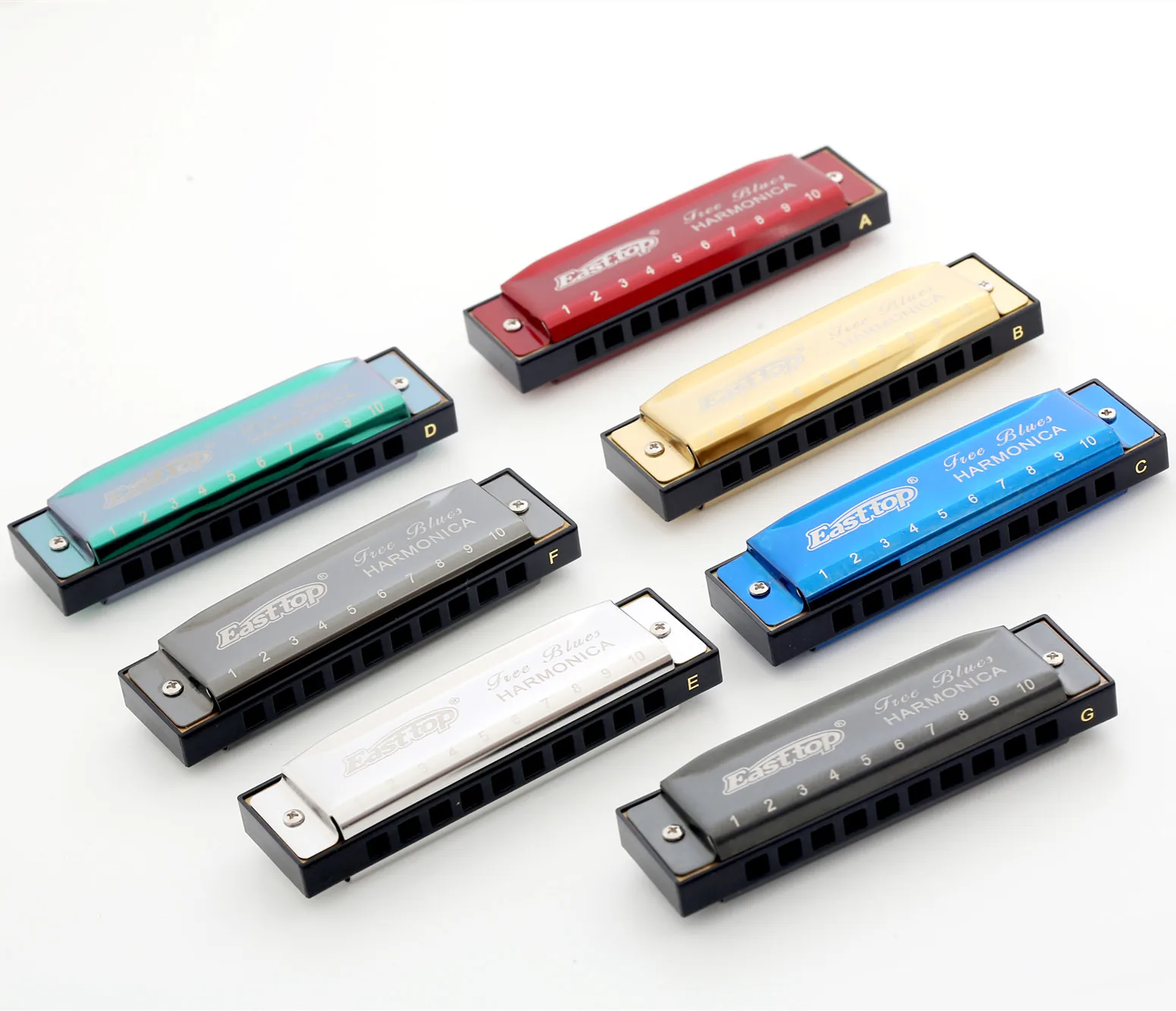 
T003 east top 10 hole blues harmonica set custom colourful mouth organ blues harp 