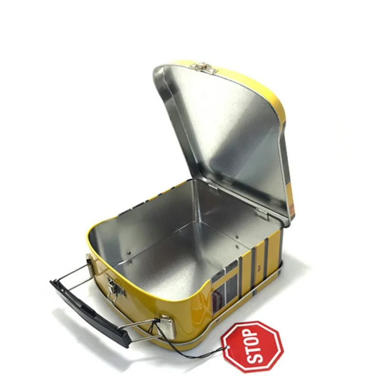 School bus mini  tin lunch box with handle