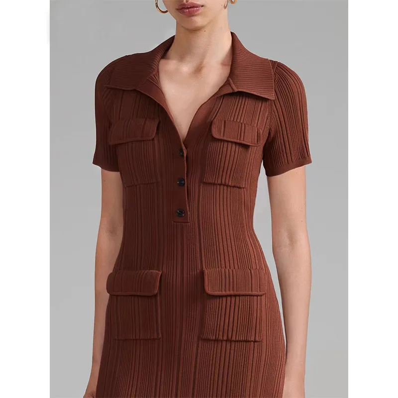 BetterGirl 2023 autumn new caramel coffee midriff outfit short sleeve knit dress elegant dresses for women