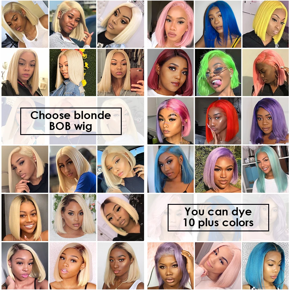 Lace Front Hummenhair Wig Straight Remy 1B/613 Colored Human Hair Bob Wigs Deep Part Swiss Lace Wig 150% Ombre Blonde 1 Piece