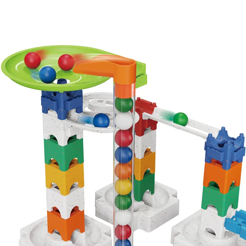 Wholesale wheat stalk material 66pcs construction marble run track maze ball roll building blocks toy kids educational toys