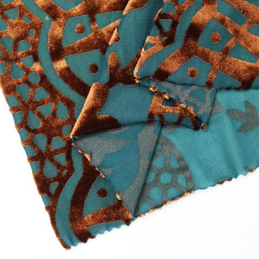 Higher Quality Thick Winter Custom Pattern Korea Velvet Burnout Flower Polyester Fabric For Dress