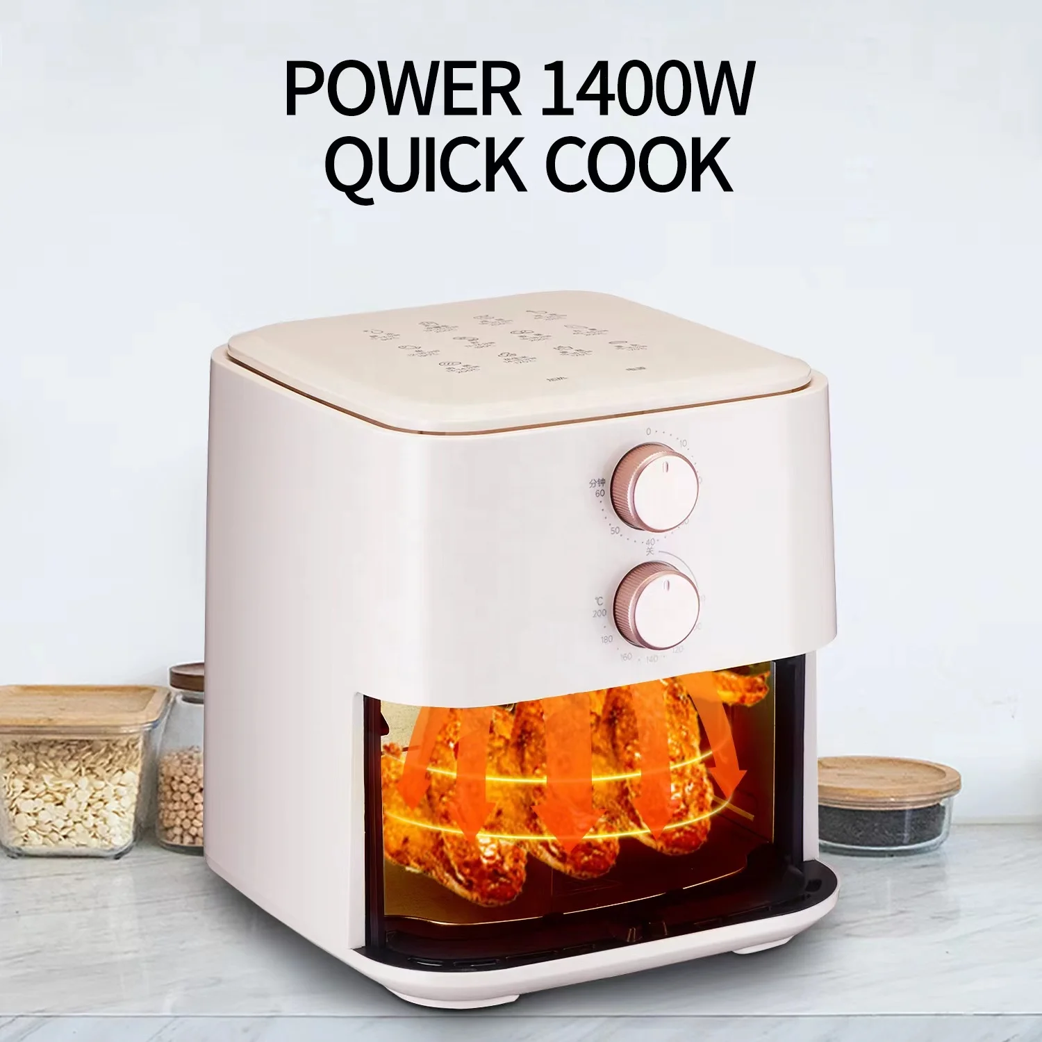 Fast selling factory outlet Oil Free 5.2L Toast fried chicken French fries Electric Manual Control Deep Air Fryer 1400W