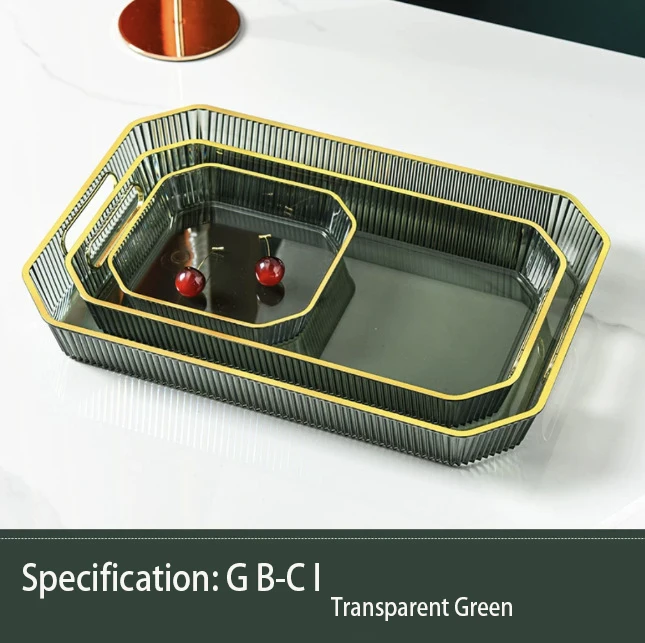 round Clear Plastic Transparent Acrylic Serving Tray Gold Handles Elegant Home Decor Restaurant Use Iron Pattern Dishes Plates