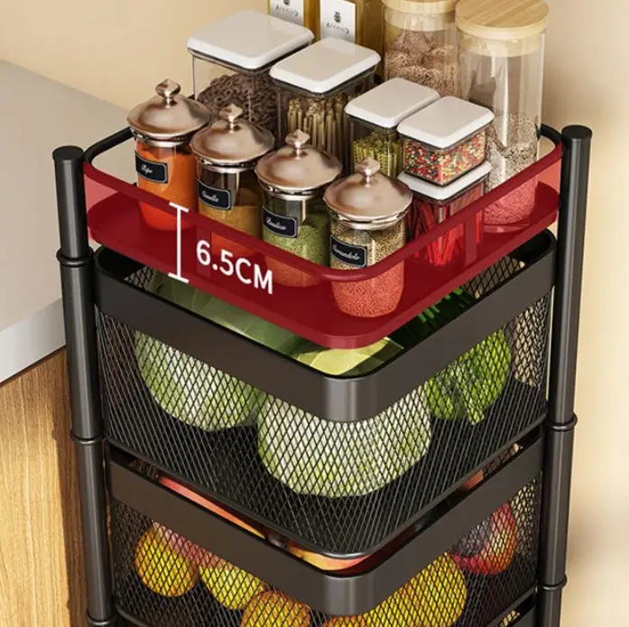 Rotating Kitchen Fruit Vegetable Shelf 3/4/5 Layer 360 Household Storage Rack Black Square Fruit Trolley