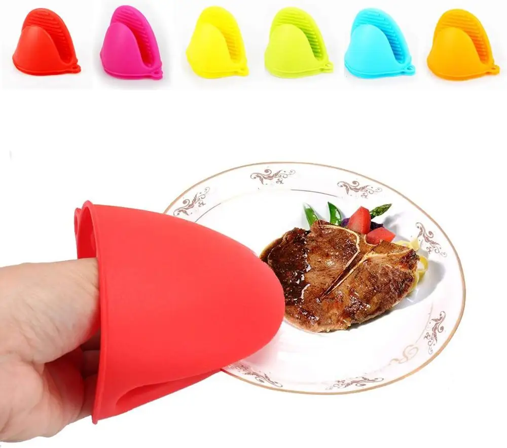 Kitchen Silicone Heat Resistant Oven Mitts Cooking Baking Gloves Insulation Non Stick Anti-slip Pot Bowel Holder Clip
