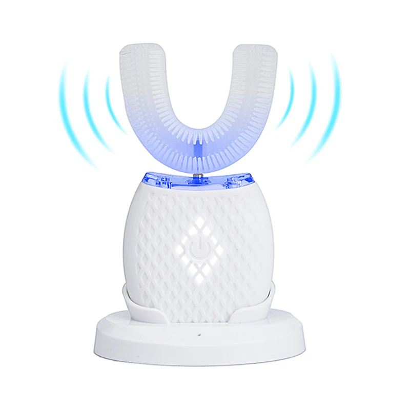 usb wireless rechargeable 360 degree  smart travel portable sonic automatic U shape blue ray electric toothbrush for adult