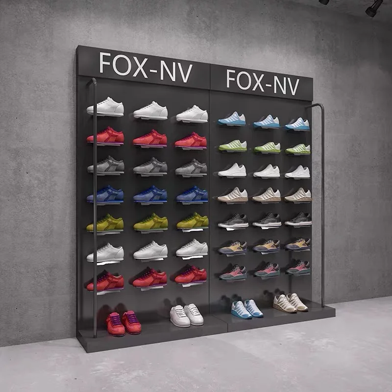 Brand sneakers display case custom sport shoe store metal shoe rack with shop