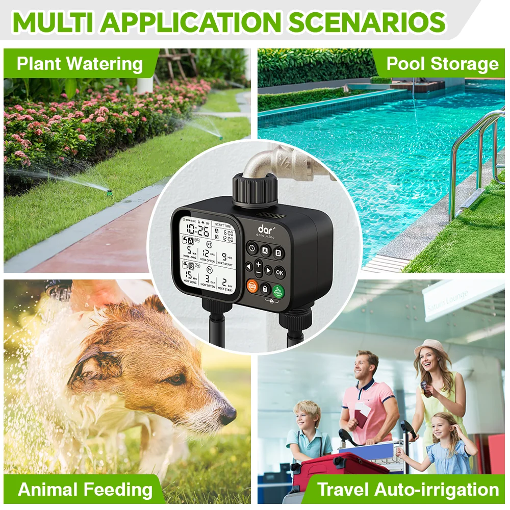 Sprinkler Timer,Programmable Water Timer for Garden Hose with Rain Delay,Automatic Watering System for Lawns Pool 2 Outlet