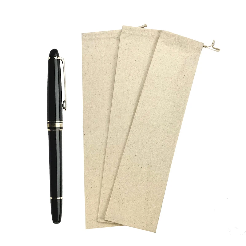 Wholesale Colored cotton Sleeve Pen Holder Custom Logo Brown Drawstring Bag cotton Pen Pouch