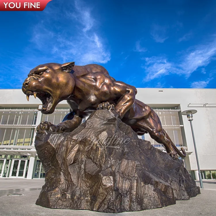 Outdoor Decorative Garden Antique Cast Brass Animal Leopard Sculpture Bronze Panther Statue