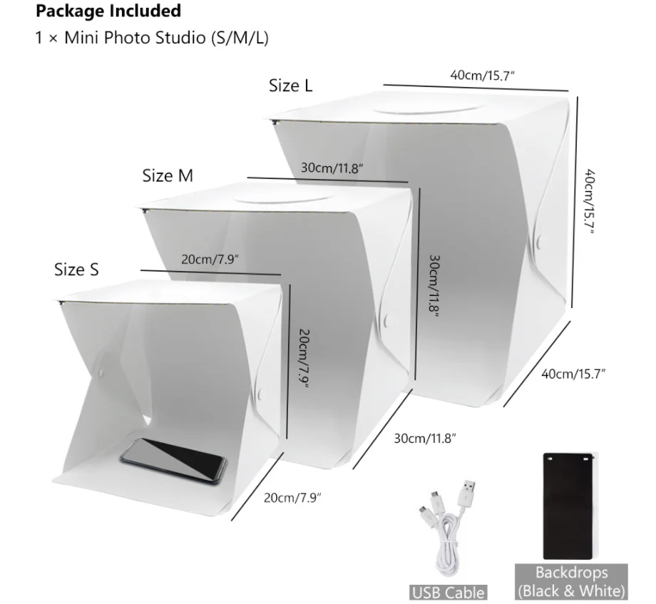 40cm LED Light box Lightbox Photo Studio Box Photography Light Studio Shooting Tent Box Kit & 2 Color Backdrops