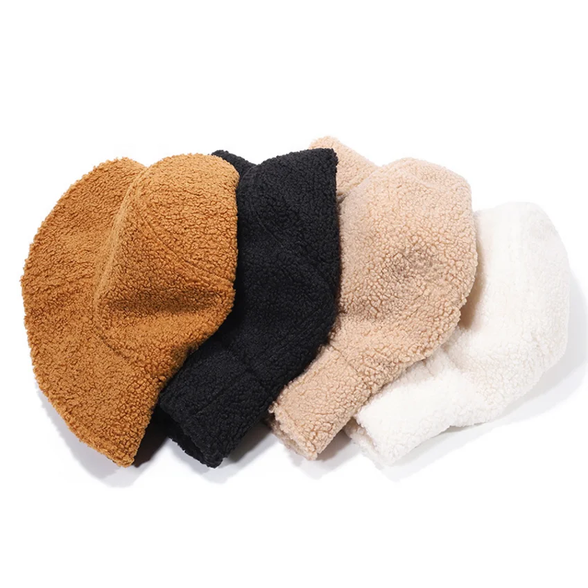 Womens Vintage Cloche Lambs Wool Bucket Hat Outdoor Sports Fisherman Cap for Women Casual Winter Warm Hat