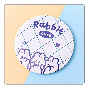 Cartoon Small Mirror Cute Girl Heart Makeup Small Round Mirror Students Small Gifts Portable Pocket Mirror Personalized Silver