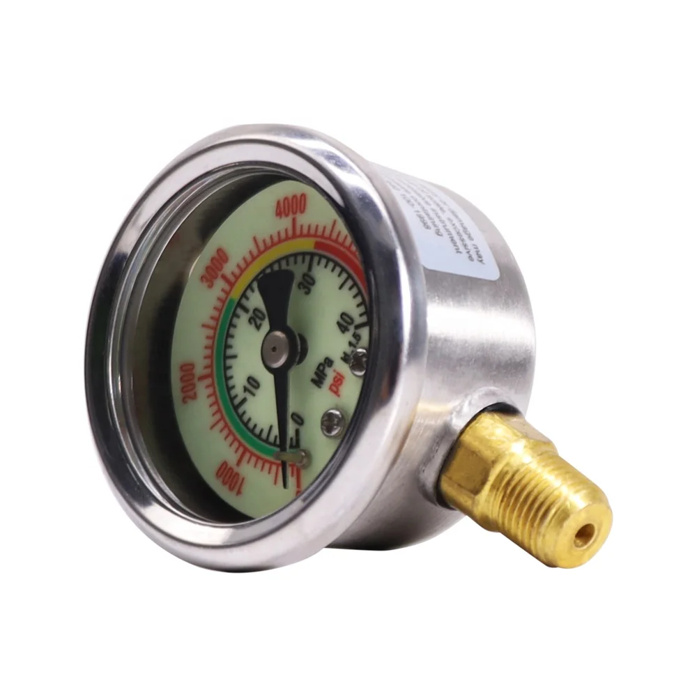 OEM ODM High Quality Durable Side 1/8NPT Thread 40Mpa 6000psi Noctilucent Luminous Pressure Gauge with Oil or without Oil