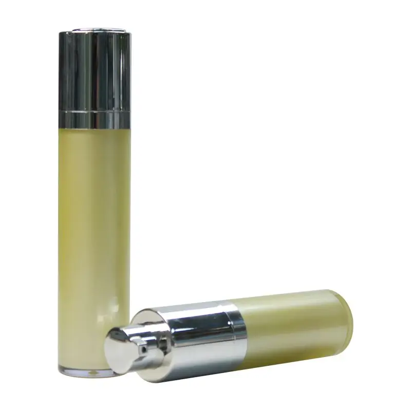 10ml 15 ml yellow Bottle WIth silver Top and Bottom Twist Up Plastic Cosmetic Airless Pump Bottle