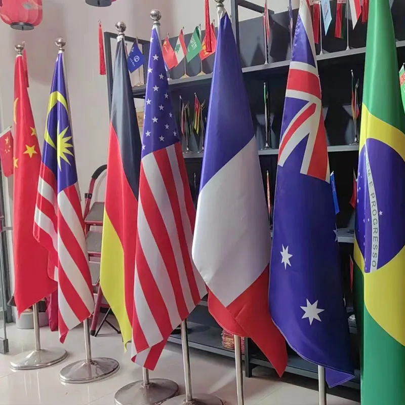 Hot selling product stainless steel 2m 3m retractable Indoor Table office decoration floor flagpole free standing flag poles