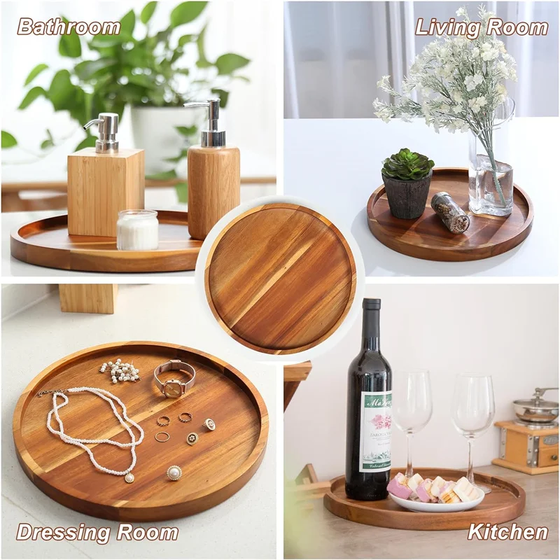 Wooden Serving Tray Premium Acacia Wood Round Trays Trays For Chocolate for Coffee