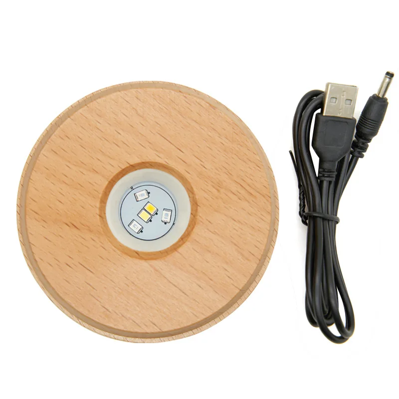 Usb Integrated Lamp Holder Crystal Led Polished Folk Art Solid Wood Base Rotating Multi-Mode Seven-Color White Ball Match Square