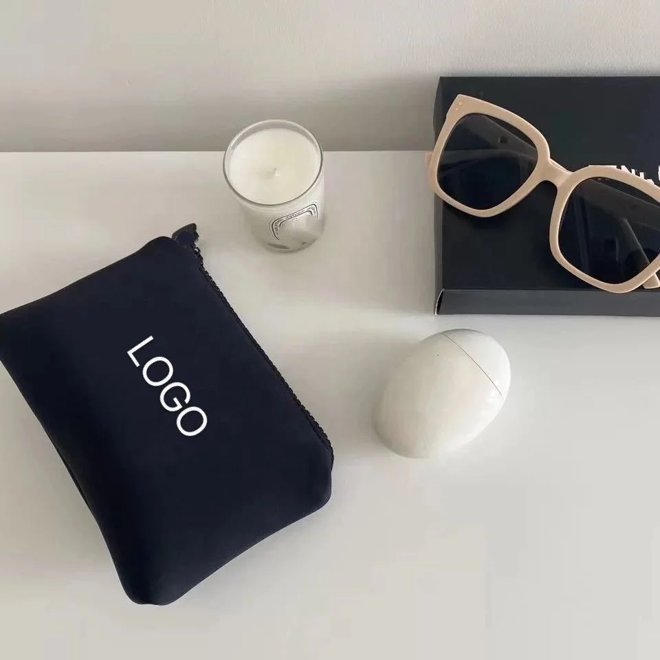Hot selling Fashion Custom Logo Small Black Neoprene Toiletry Cosmetic Pouch Makeup Toilet Bags