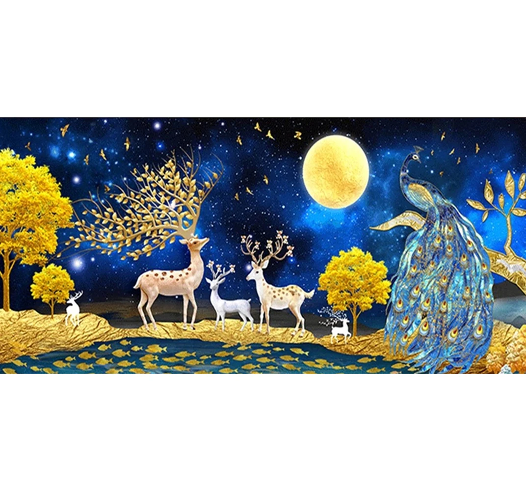 
Arts Diamond Painting Colorful Peacock and Deer Cross Stitch Full Diamond Mosaic Animal Diamond Embroidery Home Decora 