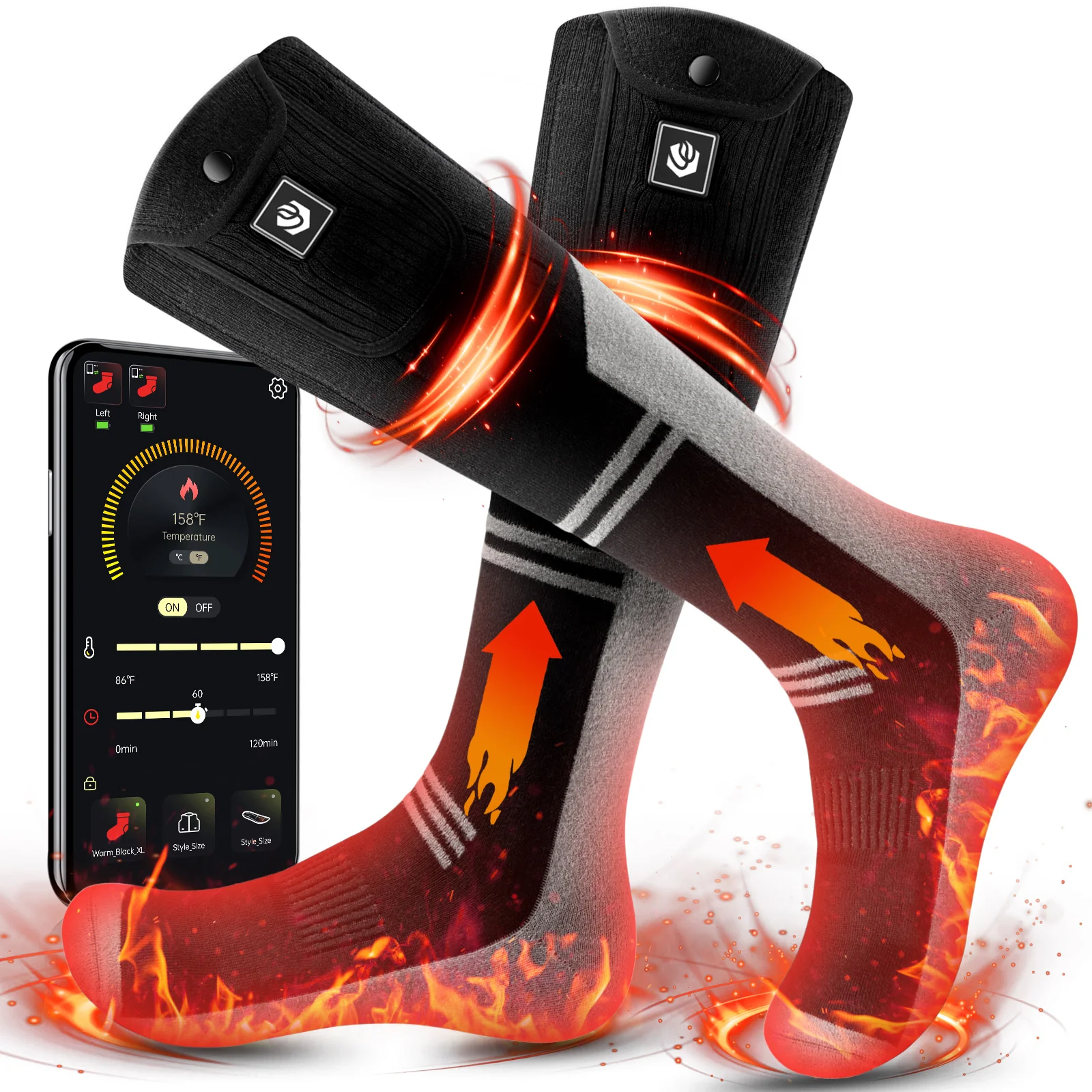 WASOTO Factory Wholesale Heated Socks for Men Women Self Heating Socks with APP Control for Skiing