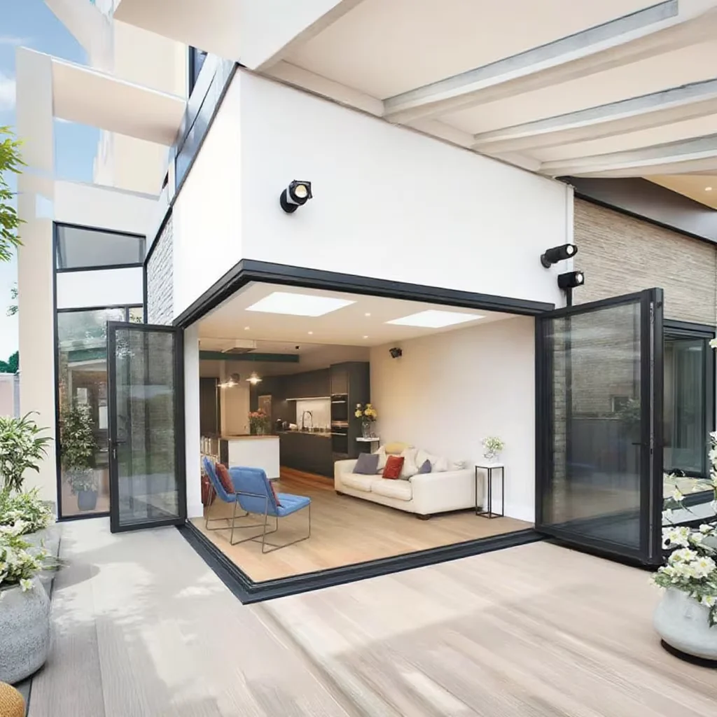 Factory Manufacturing Modern Outdoor Folding Door Thermal Insulated Aluminium Double Tempered Glass Patio Bi-Folding Door