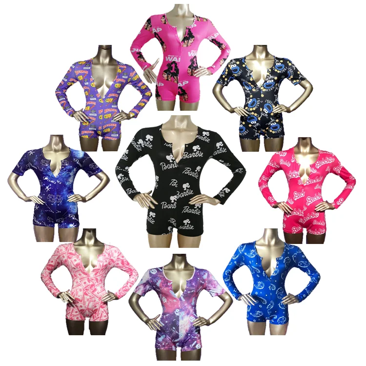 
Drop Shipping Factory Price Women Short Sleeve Money Bandanas Backwood Wap Yes Daddy Sleepwear Pajama Romper Onesies. 