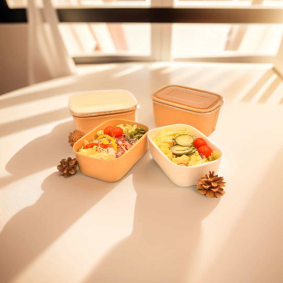 Rectangle Salad Box 100% Recyclable Food Grade Paper Bowl for Lunch Disposable with Lid of PET/PP Material Taking Away Easy Usin