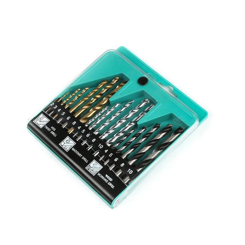 16PCS  Combination HSS brocas Twist Masonry Drill Bit Set for Metal Concrete Wood Drilling in Plastic Box