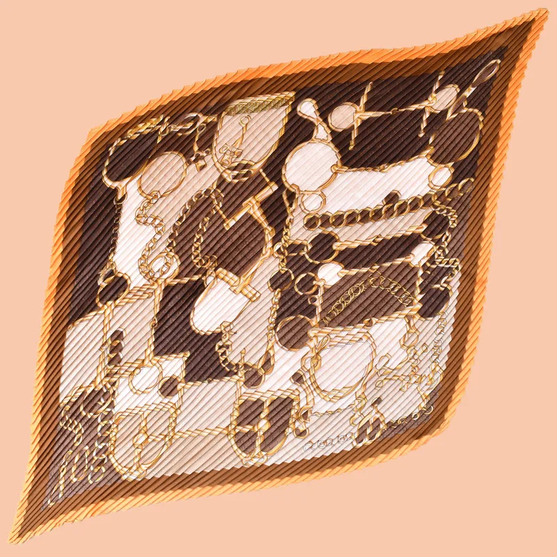 Winter New Chain stirrup Print Premium Fold pleated Women Thin 70*70cm Square Scarf Silk Scarf Customized design shawl