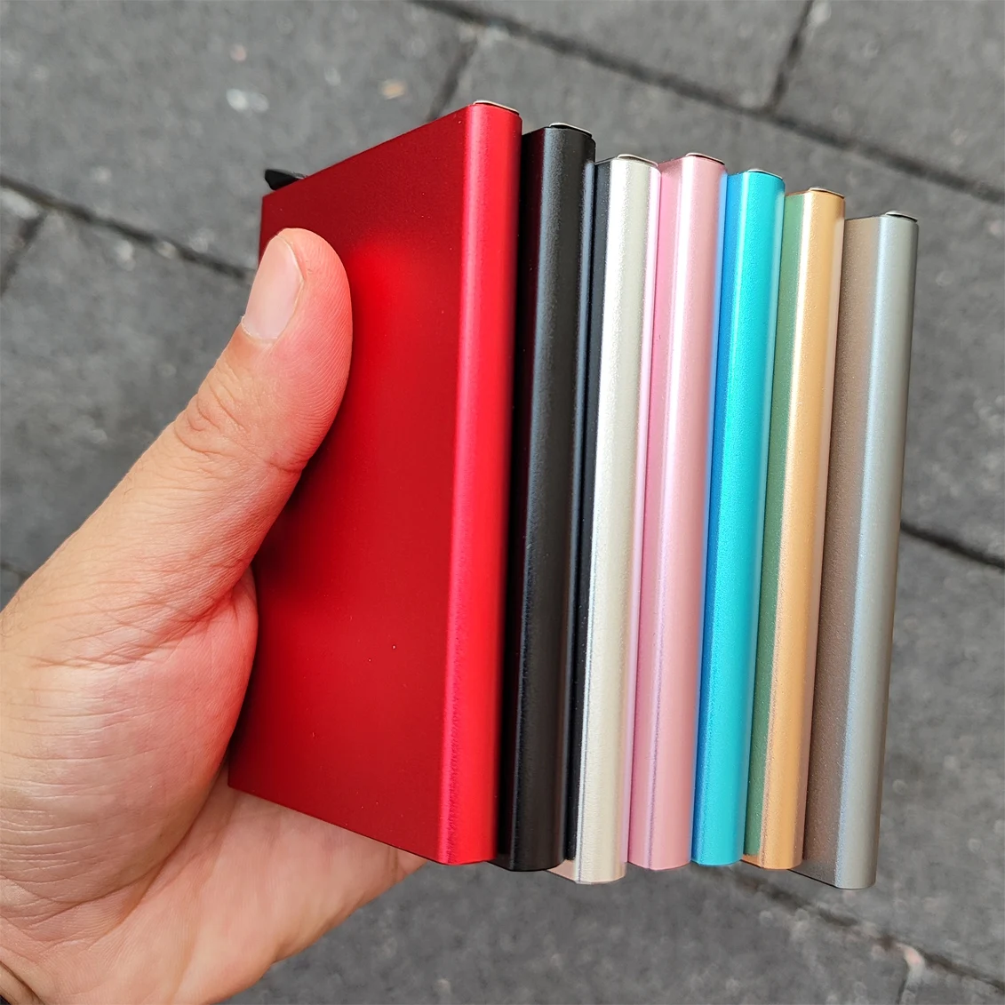 Economical aluminium Slim Credit Card Holder wallet RFID protection one click all cards slide out
