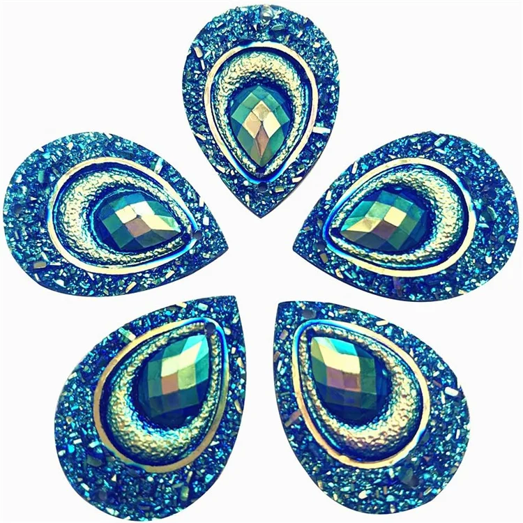 Shiny Flatback AB Color Peacock Resin Rhinestone Drop Sew on Rhinestone Wedding Decoration DIY Applique Earring
