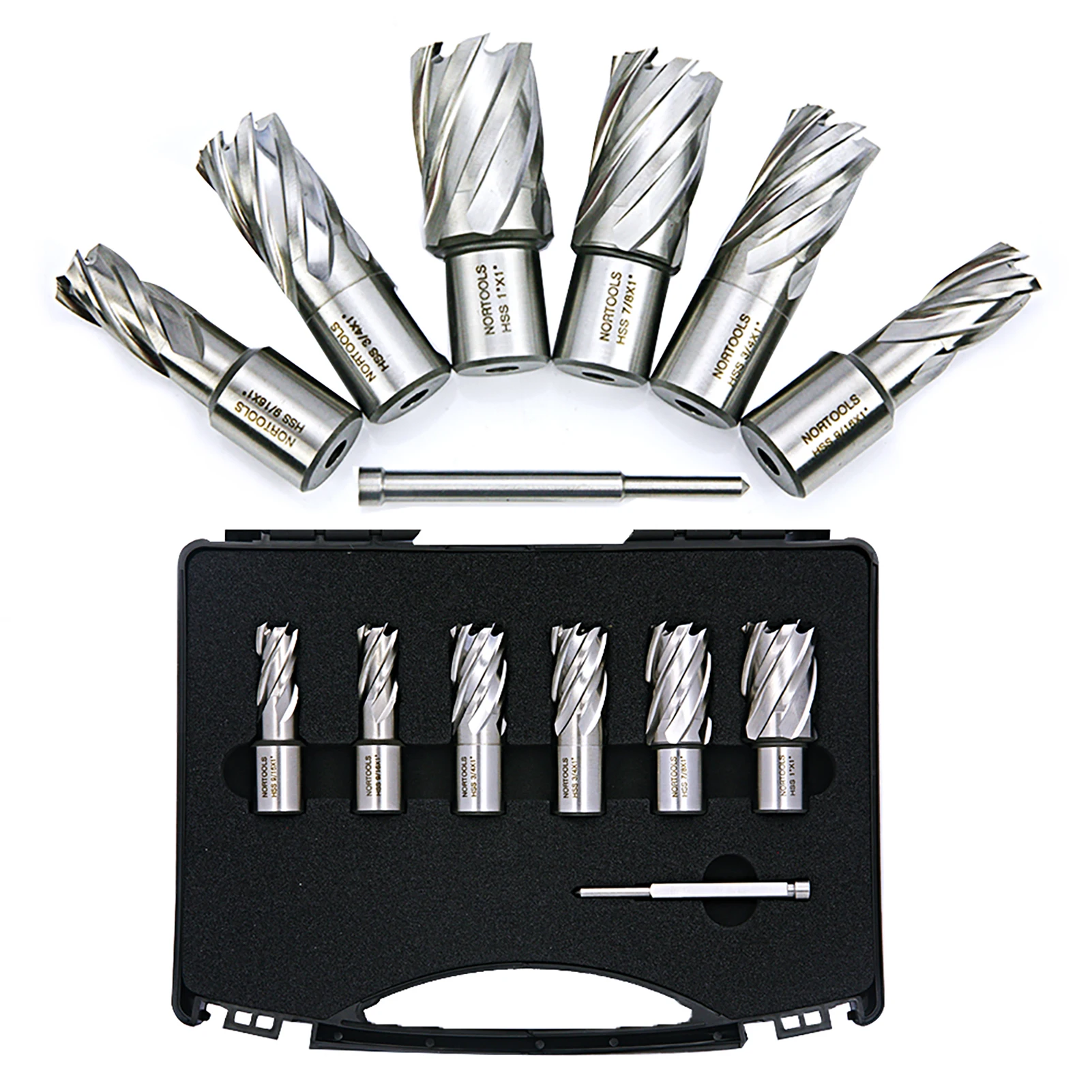 6pcs HSS Annular Cutters set with pilot Pin Weldon Shank Metal drilling