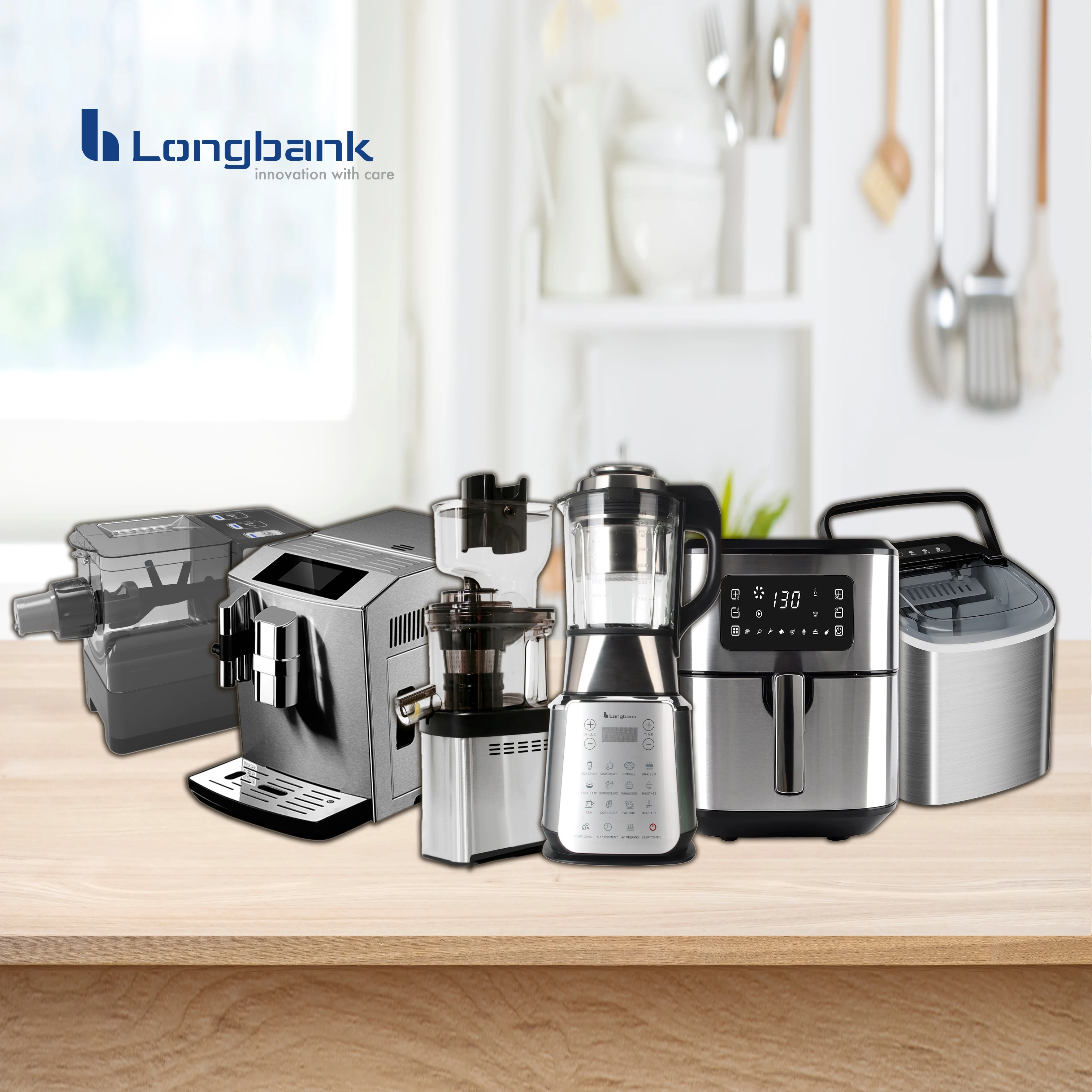 2023 Longbank new arrival Premium Stainless Steel series includes air fryer, coffee machine,juicer,blender and noddle maker