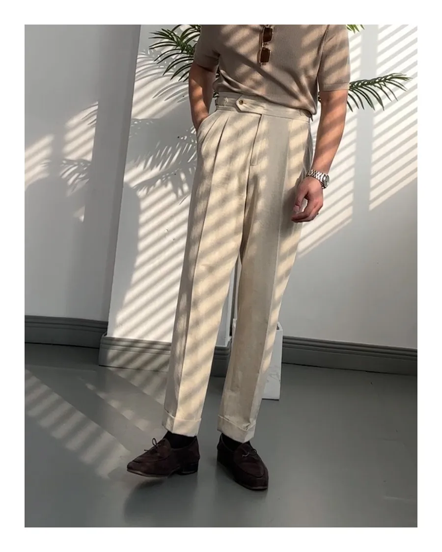 Italian Straight Cotton and Linen Pants Naples High-waisted Vintage Gentry Breathable Casual Pants for Men Spring