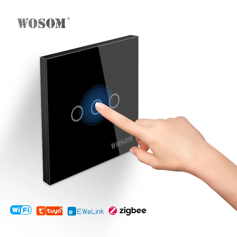 WOSOM Professional manufacturer TSW3-T Tuya 3Gang/1Way WIFI remote touch switch double gang smart switch zigbee