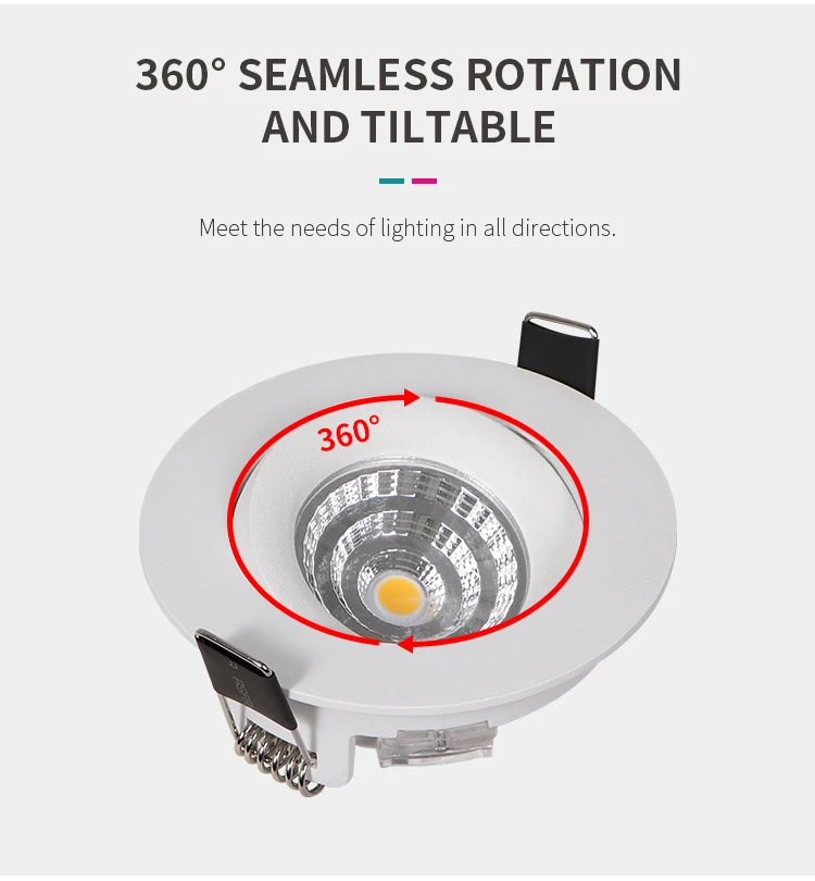 China wholesale 3000k down light 360 gimbal IP44 die cast aluminium recessed cob led downlight