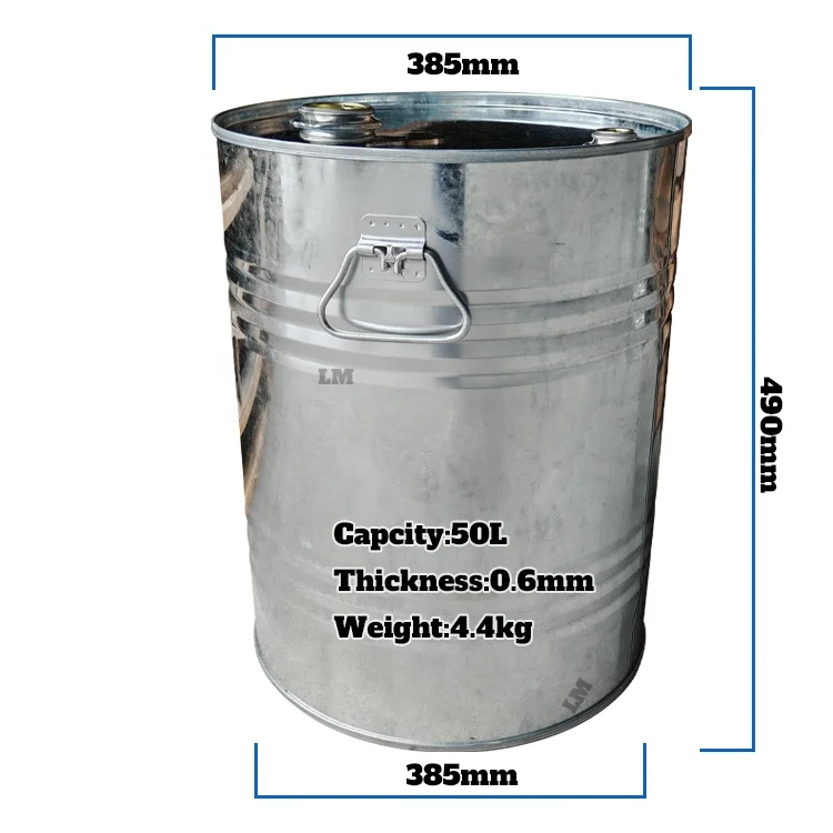 50L Liter Tight Head Galvanized Steel Drum 13 Gallon Recyclable Barrels Bucket For Petrol