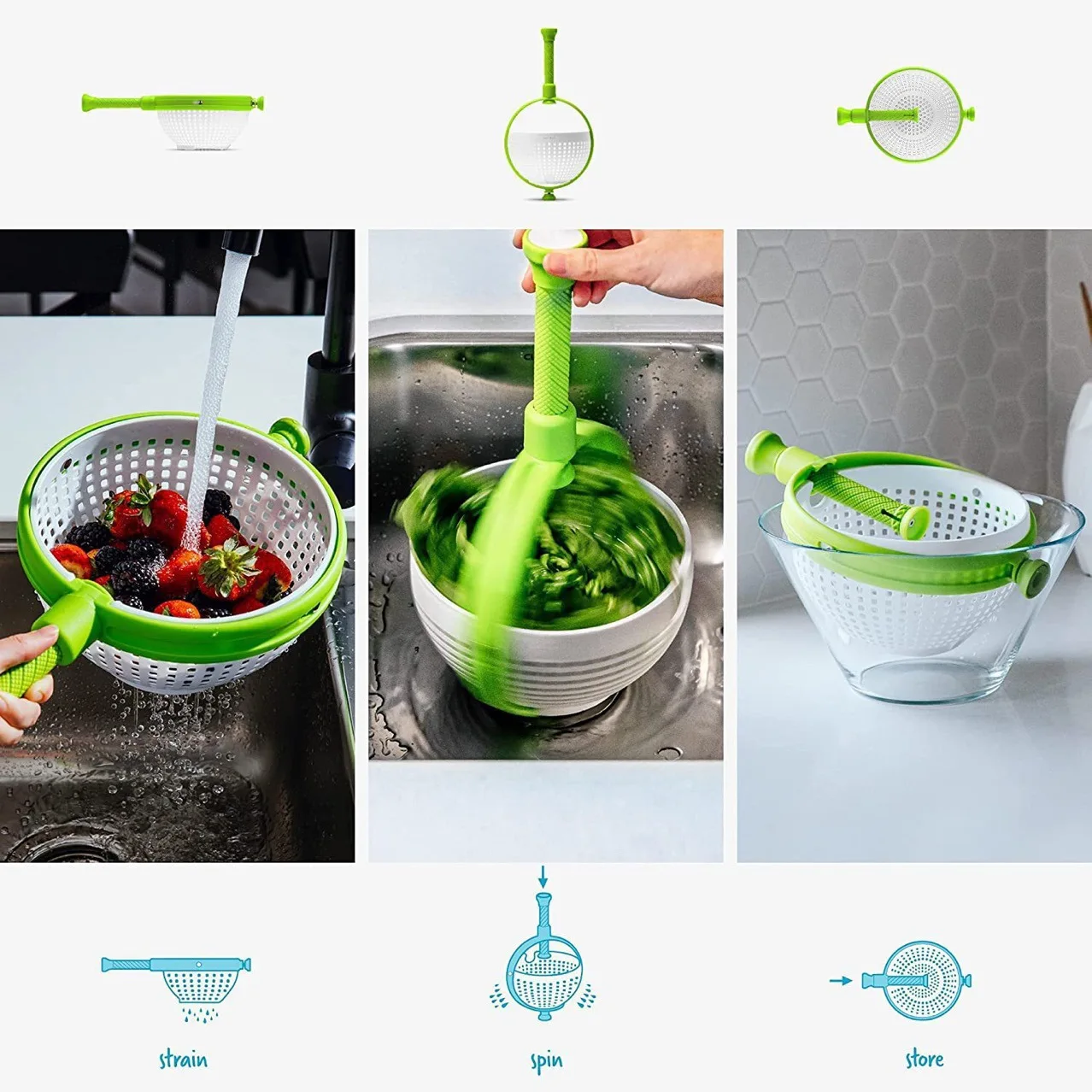 Household Vegetable and Fruit Salad Spinner Cleaning Dehydration Shake Water Rotating Drain Basket