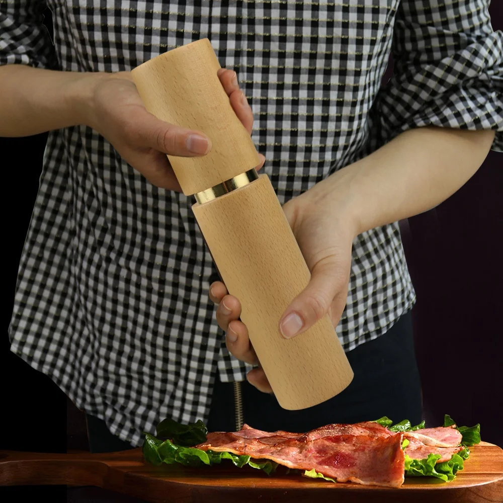 Elegant Design 9 inch wood ceramic manual gravity salt and pepper grinder