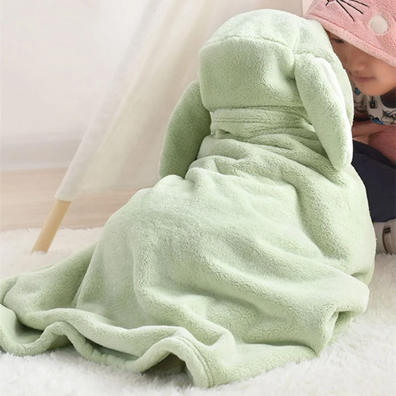 Hot Coral Fleece Hooded Children Bath Towel Bathrobe Microfiber Absorbent Quick-Drying Shower Towel For Kids