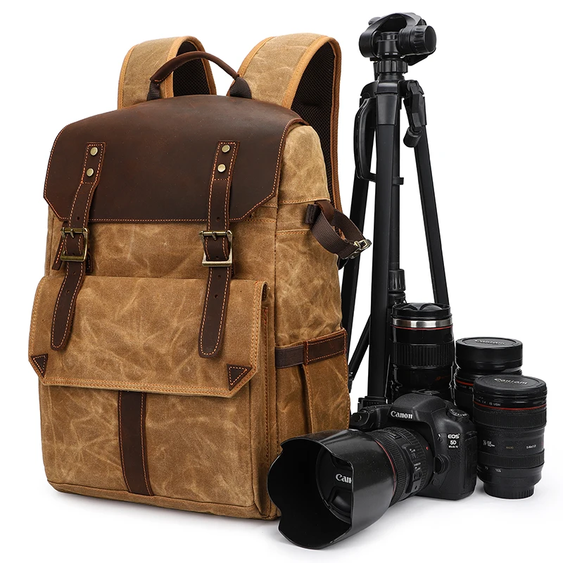 Multi-functional Large Capacity Waxed Canvas Waterproof DSLR Camera Backpack Knapsack Camera Video Bags for photography